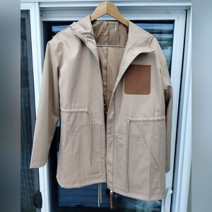 Beige Hooded Pea Coat Medium